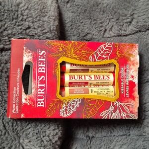 Burt's Bees Warm Collection Lip Shimmers Trio With Fig, Rhubarb, And Peony, NEW